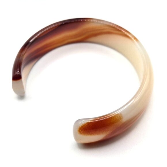 Estate Jewelry - Vintage Natural Agate Cuff Bracelet in beautiful Satin Box 33g 6 inches